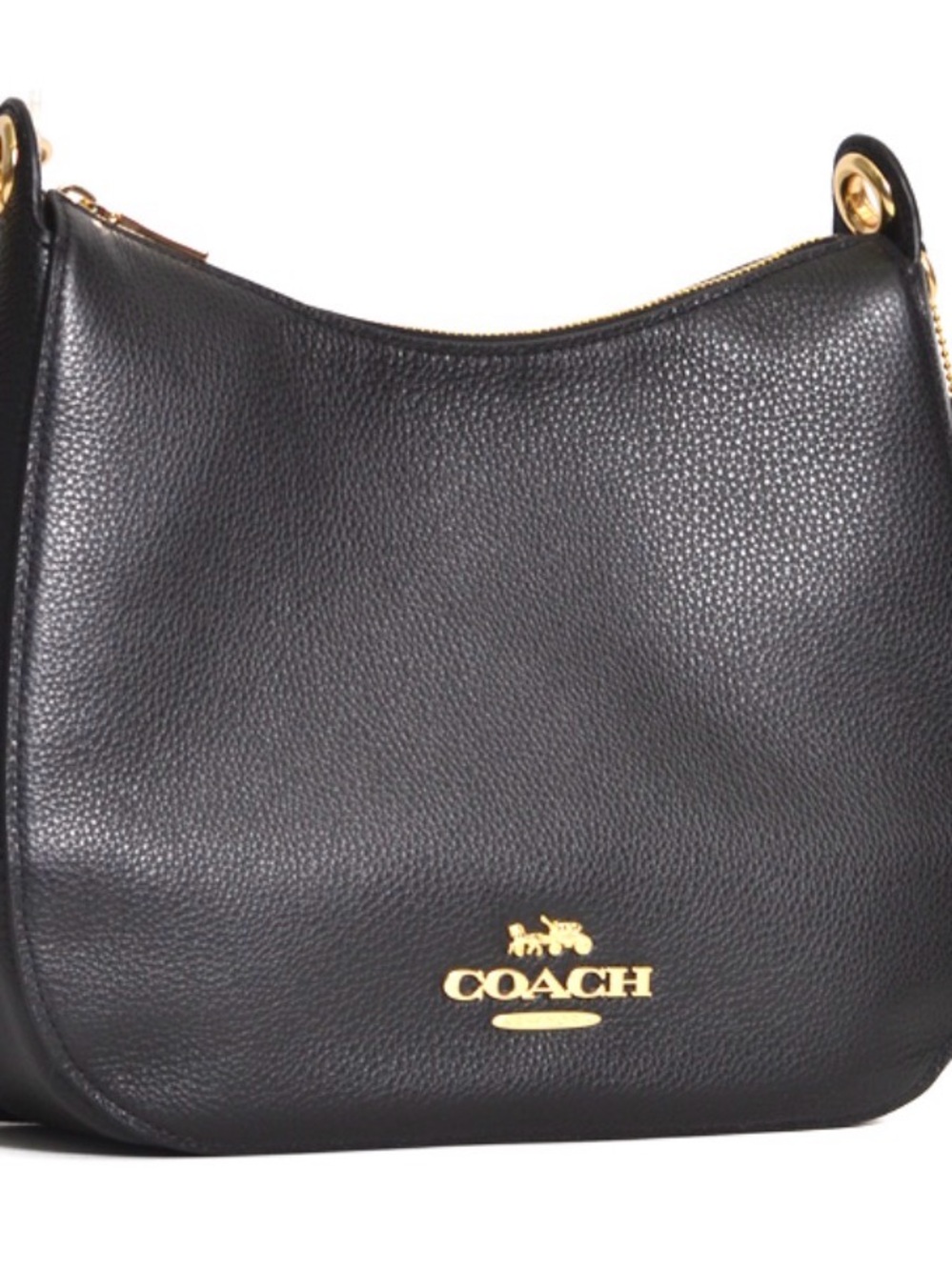 COACH Black Pebbled Leather Shoulder Hobo with Gold Logo